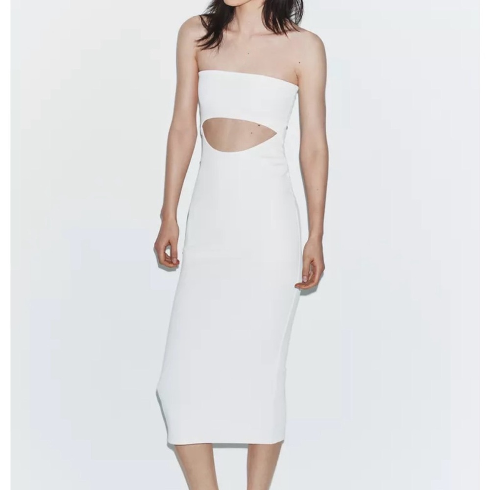 Zara Cream Ribbed Knit midi dress - Picture 2 of 4